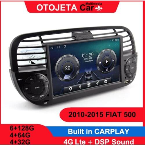 Black Android 10 GPS Car Multimedia Video Player For FIAT 500 2013 Vehicle Radio Navigator 6GB RAM 128GB ROM Stereo With CANBUS