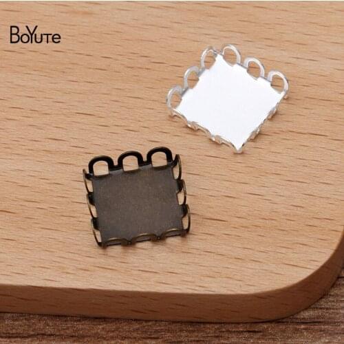 BoYuTe 100Pcs 12MM Square Cabochon Base Blank Tray Silver Antique Bronze Diy Jewelry Accessories