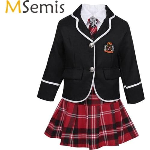 Kids Girls School Uniform British Japanese winter School Costume Anime Costumes Suit Coat with Shirt Tie Mini Skirt Set