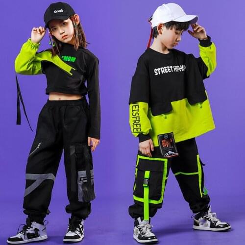 New Hip Hop Dance Costumes For Kids Long Sleeve Tops Loose Pants Rave Clothes Jazz Street Dance Wear Performance Costumes SL4539