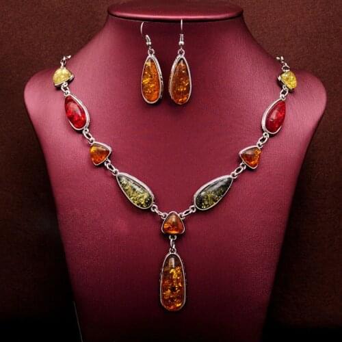 Hottest Free shipping African Wedding Jewelry Sets Vintage Retro Waterdrop Pendant Necklace Earrings Jewelry Set