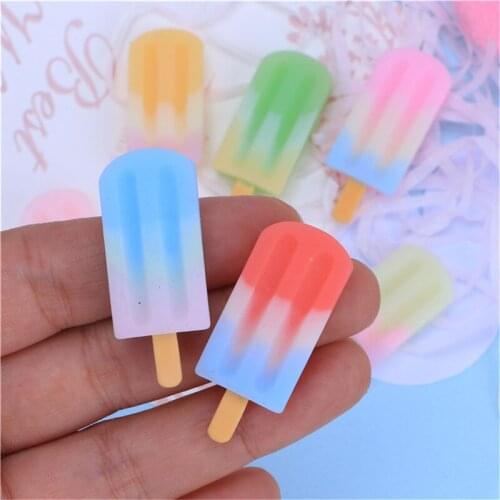 Julie Wang 10PCS Resin Popsicle Charms No Nails Mixed Colors Ice Cream Artificial Food Pendants Jewelry Making Accessory Decor