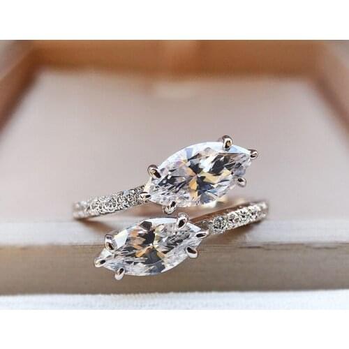Classic Real 925 Sterling Silver Marquise Created Moissanite Diamond Wedding Bands Engagement Resizable Rings Fine Jewelry Gift