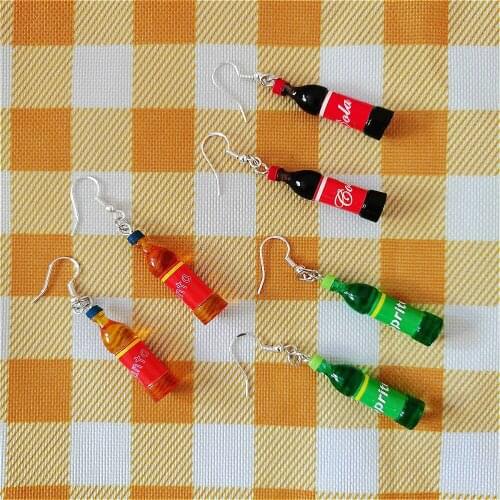 Summer Fashion Creative DIY Bottled Cola Emulational Earrings Ocean Beach Refreshing Party Surprise Girl Funny Jewelry