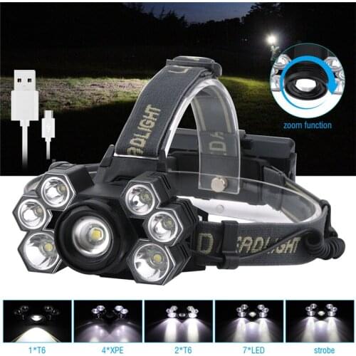 Powerful LED Headlamp Fishing Headlight 7 LED T6 Head Lamp Waterproof Head Torch Powered By 18650 Battery Best for Camping