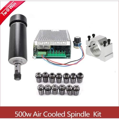 500W Air Cooled Spindle Kit CNC 0.5kw Spindle Motor+Power Supply Speed Governor+52mm clamps+13pcs ER11 Chuck For PCB Engraving