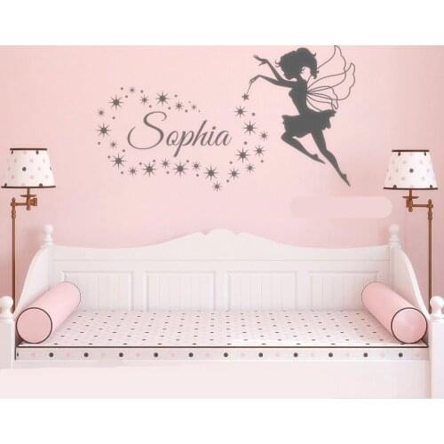 Fairy Stars Wall Decal Vinyl Sticker Personalized Custom Name Nursery Girls Baby Kids Child Bedroom Decoration DIY AC632