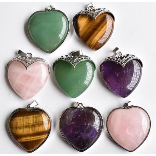 Wholesale 8pcs/lot 2020 New good quality Romantic silver plated natural stone mixed heart shape pendants 30mm for jewelry making