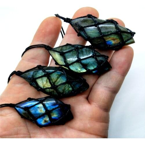 Natural Crystal Labradorite Healing Necklace Pendulum Stone Polished Raw Stone Home Decor Pendant Decoration For Home