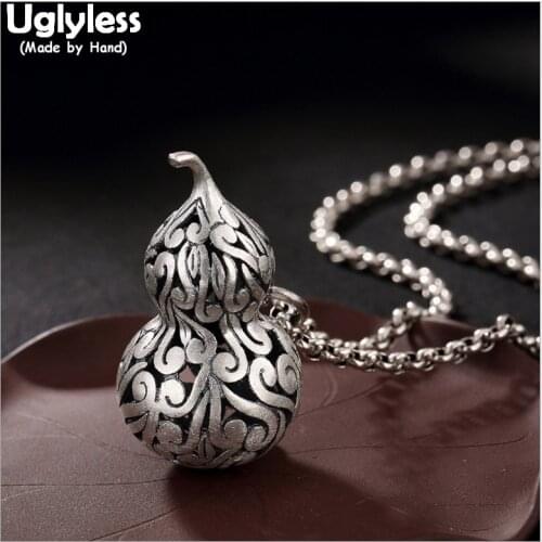 Uglyless 100% Real Solid 990 Pure Silver Gourd Pendants Necklaces no Chains Ethnic Thai Silver Plant Fine Jewelry Hollow Bijoux