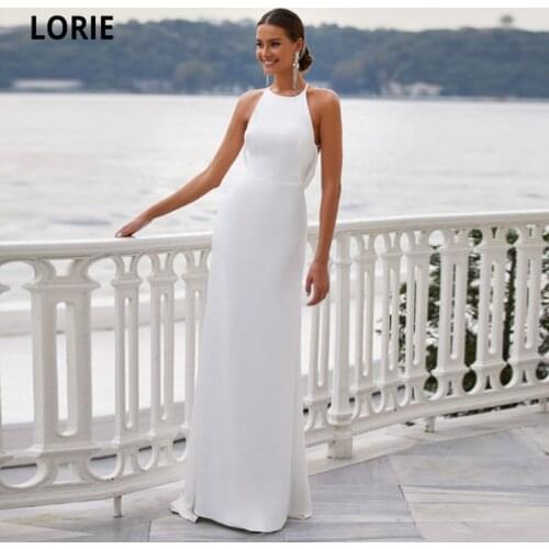 LORIE Beach Wedding Dresses Halter Backless White Ivory Mermaid Wedding Gown White Ivory Custom Made Simple Bridal Dress