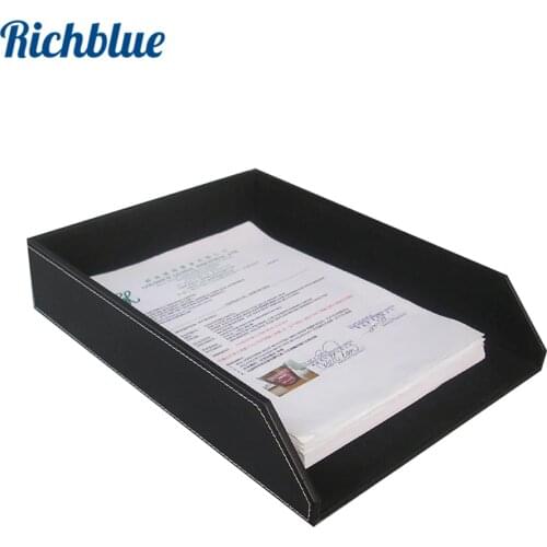 A4 Letter Tray PU Leather File Document Rack Desk File Holder A4 Paper Organizer Storage Drawers Black & Brown Desktop Organizer
