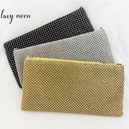 Full Rhinestone Evening Clutch Bag for Women Gold Silver Black Party Purse and Handbag Metal Chain Small Shoulder Bag ZD1975