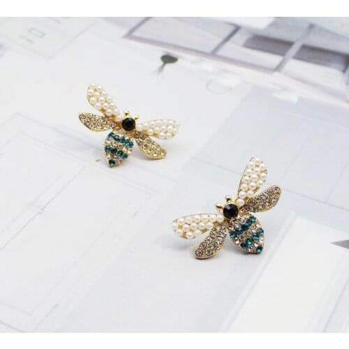 New Little bee Ear Studs Imitation pearl zircon rhinestone Decorative jewelry Cute insect Earrings fashion Twinkle Brincos