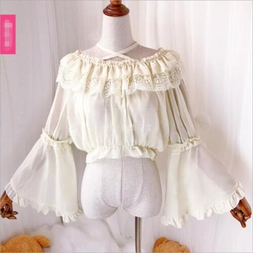 Chiffon Lace Top Short Long Sleeve Lolita Shirt Sweet Lolita Kawaii Tens Girls Tea Party Japanese Harajuku Princess Shirt