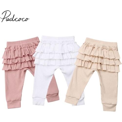 0-3Y Newborn Baby Pants Kids Baby Girl Ruffle Pants Solid Leggings Trousers Toddler Casual School Long Pants Clothes 2020 New
