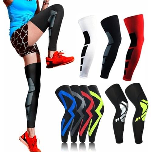 Sports Anti-slip Full Length Compression Leg Sleeves Calf Shin Splint Support Protect for Basketball Relief Pain & Recovery 1Pcs