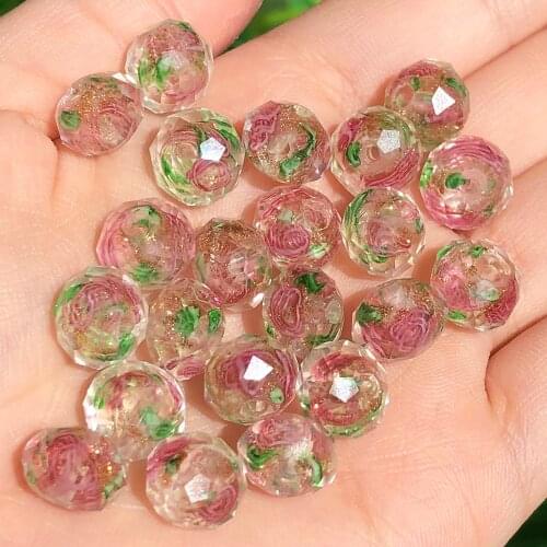 10mm Light Pink Rose Flower Lampwork Glass Beads for Jewelry Making Crystal Murano Rondelle DIY Beads Charms Accessories Craft