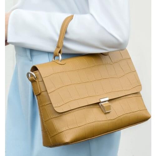 Genuine Leather Fashion Womens Bag Crocodile Pattern Shoulder Handbag Natural Cowhide Leather Stone Pattern 2021 Messenger Bag