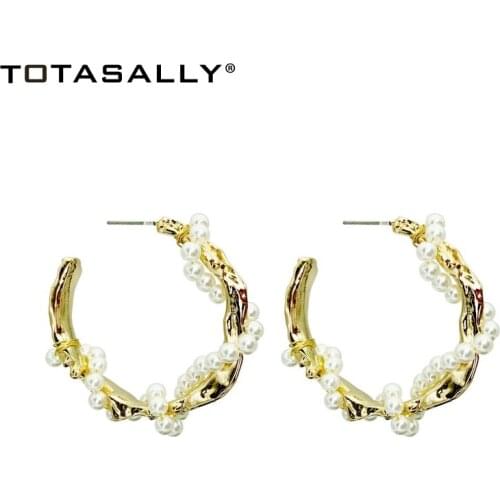 TOTASALLY New Women Hoop Earrings Fashion Designer Imitation Stone & Pearl C Earrings Za Ear Hoop Earrings Dropship