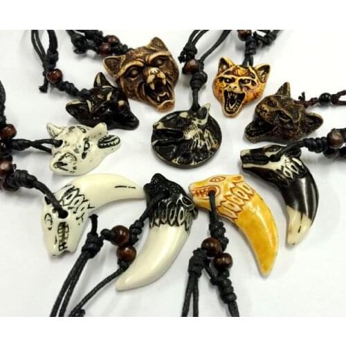 FREE SHIPPING 10 Necklace Personality Vintage Handmade Wolf Teeth Shape Gift