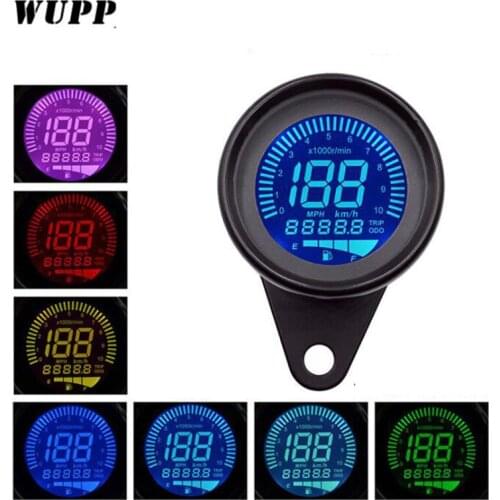 WUPP Universal Digital Motorcycle LCD Screen Speedometer Odometer Techometer Fuel Gauge For 1-4 Cylinders