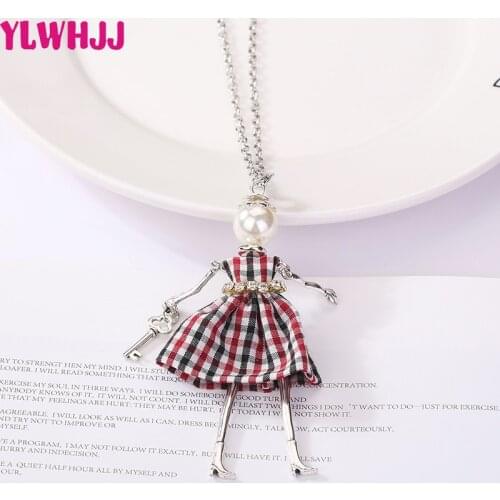 YLWHJJ 2019 new cute Dress plaid doll long necklaces & pendant multiple colour hot brand girls baby metal maxi fashion jewelry