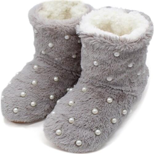 Women Ladies Slipper Boots Plush Soft Warm Fleece Floor Socks Booties Pearl Floor Shoes NSV775