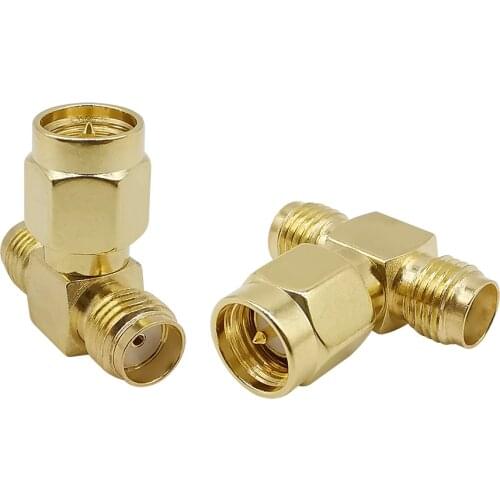 1Pcs SMA Male to 2x SMA Female Jack T Shape RF Coaxial Connector Gold Plated Brass SMA Type 3 Way Splitter Antenna Converter