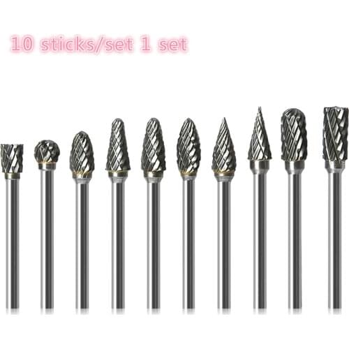 10pcs 3x6mm Cut Tungsten Steel Solid Carbide Burrs Rotary Files Diamond Grinding Die Grinder Drill Milling Carving Bit Tool