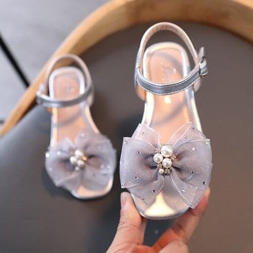 2021 Fashion Bow Pearl Girl Dress Beach Shoes For Children Kids Summer Sandals Princess Wedges Shoes 3 4 5 6 7 8 9 10 11 12 Year
