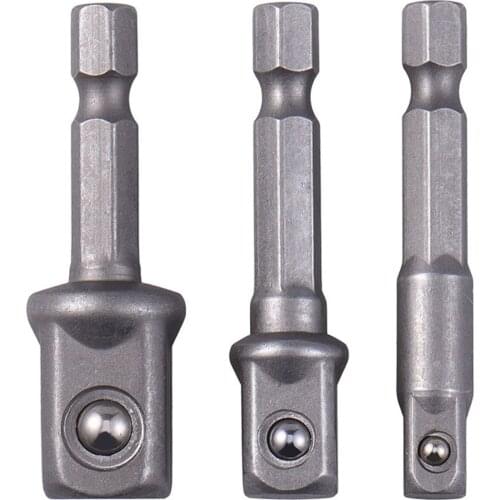 3pcs/Set Chrome Vanadium Steel Socket Adapter Hex Shank To 1/4" 3/8" 1/2" Extension Drill Bits Bar Hex Bit Set Power Tools