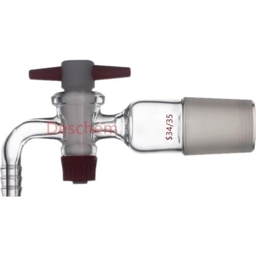 34/35 Lab Flow Control Glass Adapter B34 PTFE Stopcock 90 Degree Bent