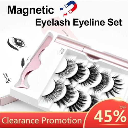 5 Pairs / Set Magnetic False Eyelashes Natural Thick Handmade No Glue Hypoallergenic Magnetic Eyelash with Eyelash Applicator