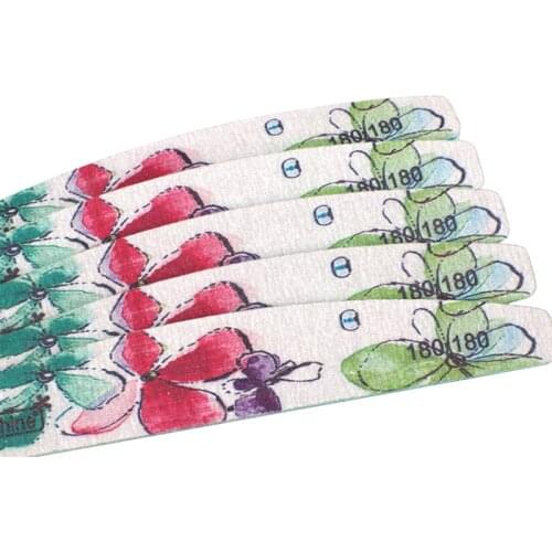 5pcs/lot Sandpaper Nail File 180/180 Double Sided Sanding Buffer Block Green Flower Boat Nail Files For Gel Polish Manicure Tool