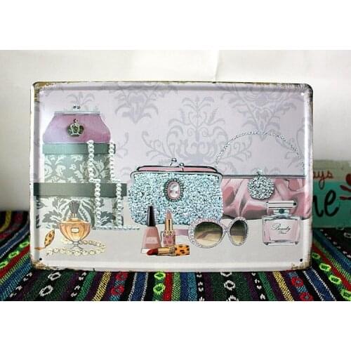 50pcs/lot Metal Sign shabby chic Lady cosmetics Vintage wedding decor home bar cafe Pub wall decor iron painting N-126