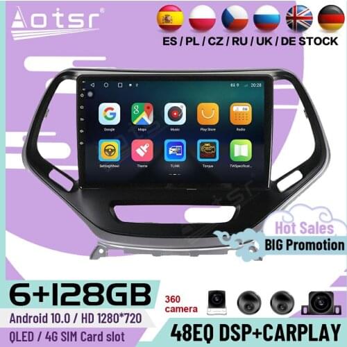 6+128G Carplay Stereo Android Player For Jeep Cherokee 2015 2016 2017 2018 2019 GPS Navi Auto Car Radio Video Receiver Head Unit