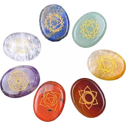 7 Pcs/set Natural Crystal Agate Semi-precious Stone Chakra Aura Stone Crystal Stone Text Healing Seven Chakra Ornaments Q9L6