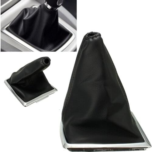 Car Black Gear Shift Knob Leather Gaiter And Chrome Base Stick Gaiter Boot Dust Cover Handbrake For Ford For Focus 2005 -2012