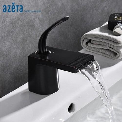 Azeta Bathroom Faucets Brass ORB Waterfall Basin Mixer Tap Single Hole Handle Faucet Deck Mounted Washbasin Tap AT2606OB