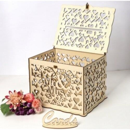DIY Wooden Wedding Supplies Business Card Box Decoration Custom Sign In Box Wooden Wedding Card Box - JM01319 Small