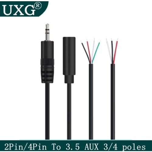 DIY 3.5MM 3 Pin 4 Core Male Female Audio Extension Cable Aux Single Head Line 3.5mm Stereo 3 4 wires diy Audio Output Line 30CM
