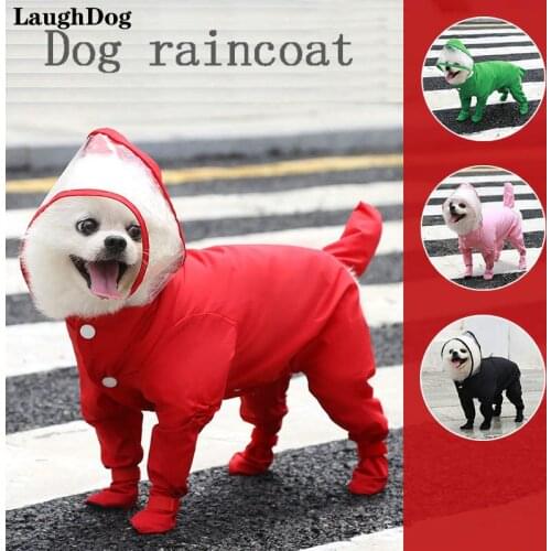 Dog Raincoat 4-Legged Pet Clothes Hooded With Rain Shoes Waterproof Jumpsuit For Small Dogs Clothes Rainy Pet Supplies Chihuahua