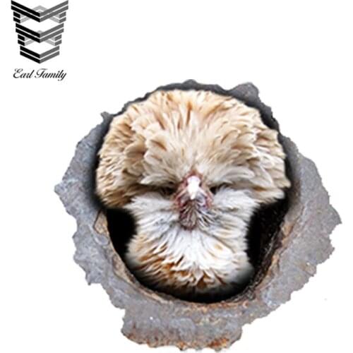 EARLFAMILY 13cm x 12.4cm Frizzle Polish Hen Car Sticker Torn Metal Decal Reflective Sticker Funny Hen Decals Car Styling Graphic