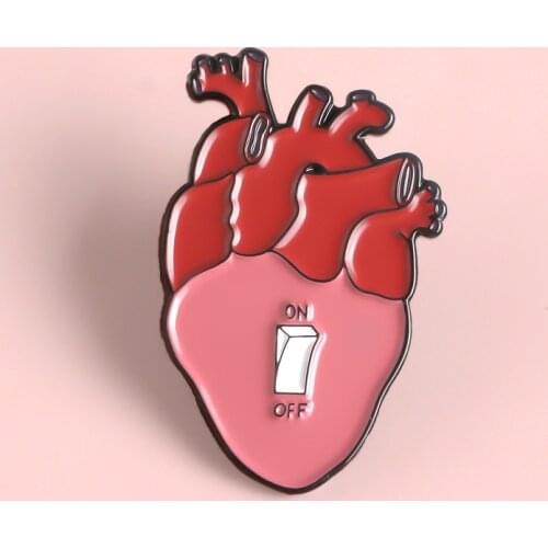Red Heart Swtich Enamel Pin ON OFF Organ Treatment Brooch Denim Jeans shirt bag Medical Heart Jewelry Gift for Friends