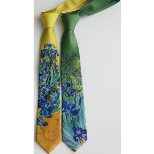 Free Shipping New 2021 Male Original Design Oil Painting Printed Yellow Green Tie Female Students Retro Personality Gift Necktie