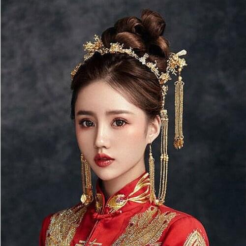 Bride show Wo clothing costume wedding Chinese wedding big air current Su Feng crown step by step crown hair accessories women
