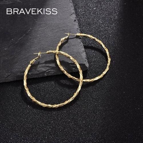 BRAVEKISS Smooth & Brushed Winding Process Design Hoop Earrings for Women Fashion Earring Jewelry Dating Party Gift UE0693