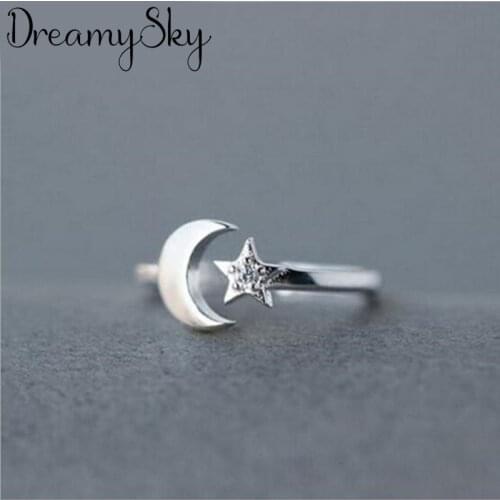Hot Sale Charm Open Crystal Moon Star Rings for Women Men Adjustable Size Finger Rings Valentines Day Gift Jewelry 2021 New