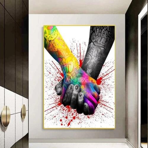 Graffiti Art Canvas Painting Lover Hands Art Wall Posters and Prints Inspiration Wall Picture for Monder Living Room Home Decor